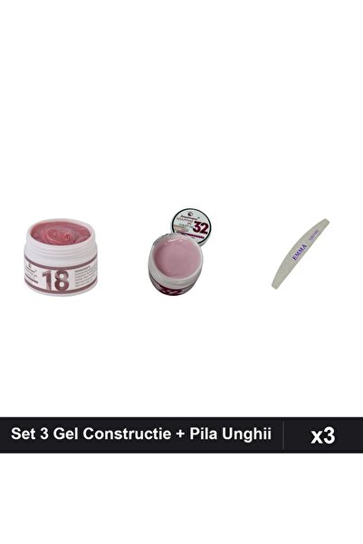 Makeup Set 3 Gel Constructie UV LED FSM 15g Nuante 18 32, Pila Unghii EMMA 15...