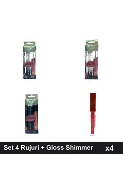 Makeup Set 4 Rujuri + Creion Ushas nr 15 16 17 + Gloss Shimmer Ruby Rose 06