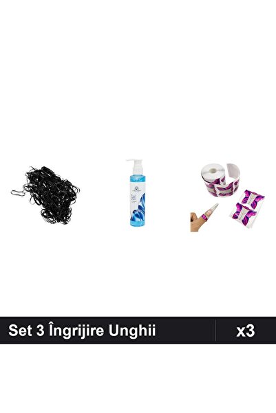 Makeup Set 3 Piese Îngrijire Unghii, Elastice Silicon Negre, Gel Răcire 150ml...