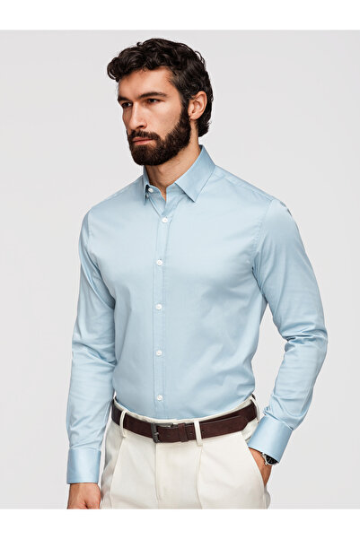 OMBRE Men's Slim Fit Shirt with Kent Collar OM-SHOS-0211 Blue