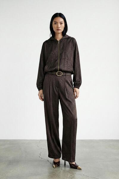 Quzu 26Ypnt01751 Women's Trousers with Belt Detail