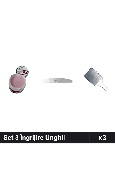 Makeup Set 3 Piese Îngrijire Unghii, Gel Constructie UV LED FSM 15g, Pile Ung...