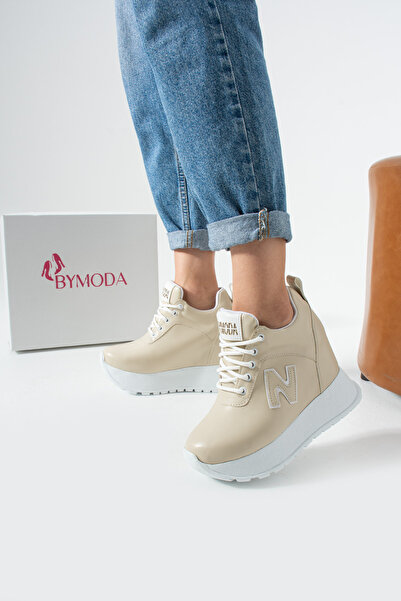 Bymoda New Season Beige Hidden Wedge Heeled Sports Shoes Heel Height Total 10 cm