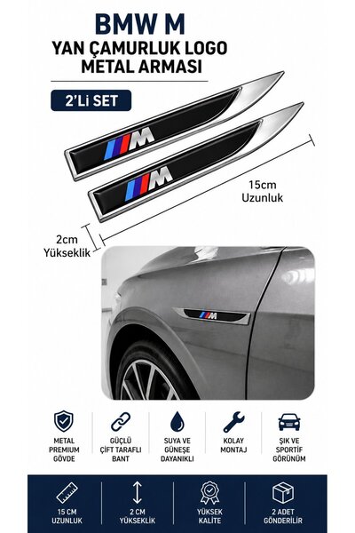 STİLİX GARAGE M Metal Drop Pattern Fender Side Trim Logo Emblem Set of 2 15 cm