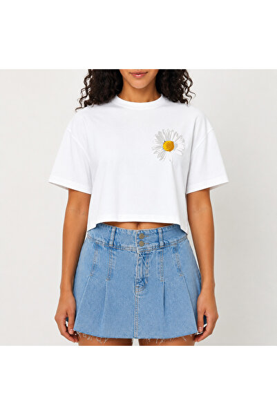 URBANTRENDSTORE Crop T-shirt με λευκό σχέδιο, άνετη εφαρμογή, ακατέργαστη κοπ...