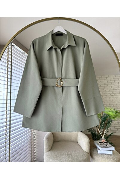 MODA VEDAT Women's Waist Belted Shirt with Buckle Detail -0350