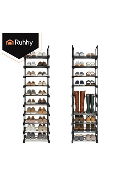 Ruhhy Shoe Rack, 10 Levels, Capacity 20 Pairs, Metallic, Modular, 45x30x174 c...