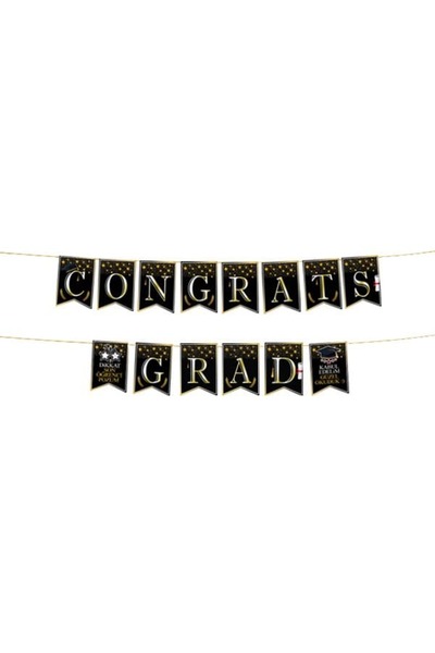 parti show Congrats Grad Mezuniyet Banner Siyah Gold