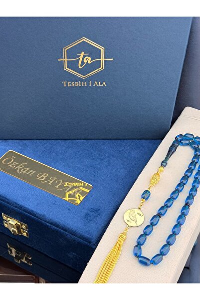 TESBİH-İ ALA Kanarya ve İsim İşlemeli Gold Gümüş Püskül Detaylı, Sarı Laciver...