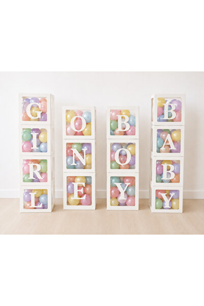Balonsan صندوق بالونات شفاف أبيض مكتوب عليه BABY مقاس 25×25 سم (ONE، BABY، BO...