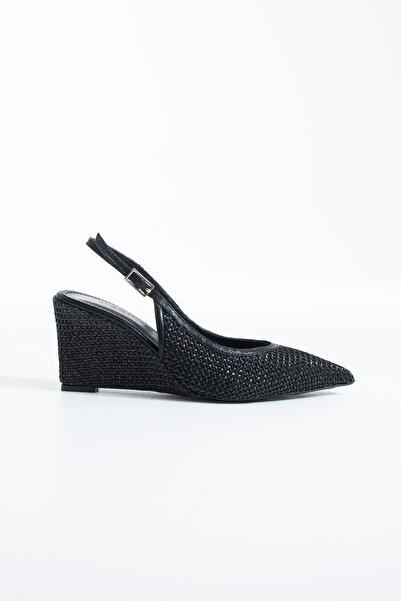 dericia shoes Vessina Kadın Siyah Hasır Sivri Burun Topuklu Ayakkabı