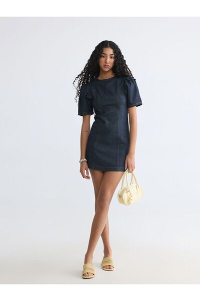 LC Waikiki Xside Crew Neck Watermelon Sleeve Mini Jean Dress