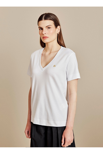 BROOKS BROTHERS Beyaz Kadın T-Shirt BBSS26FTS007