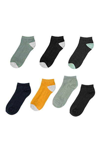 Zumzeria Solid Color Short Socks with Colored Heel for Boys - 7 pairs