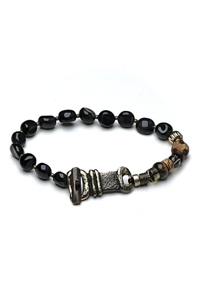 Agor - Obsidyen Tiger Eye Bronz Antika Kilitli Erkek Bileklik MEY2412039