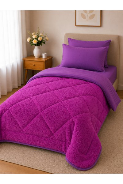 Violacasa Exclusive Welsoft Single Sleeping Set with 2 Pillowcases and Elastic Sheets, Purple