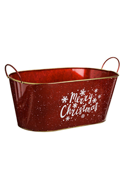 Zumzeria Red Metallic Basket with Golden Details 'Merry Christmas' 30x17x12.5cm