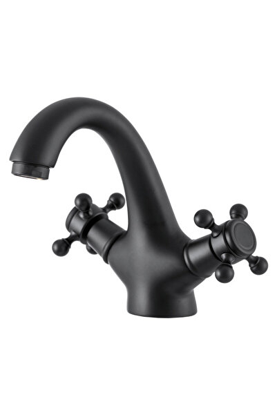 Granitan Baterie Lavoar Blat RETRO Negru, Alama, Cap Ceramic