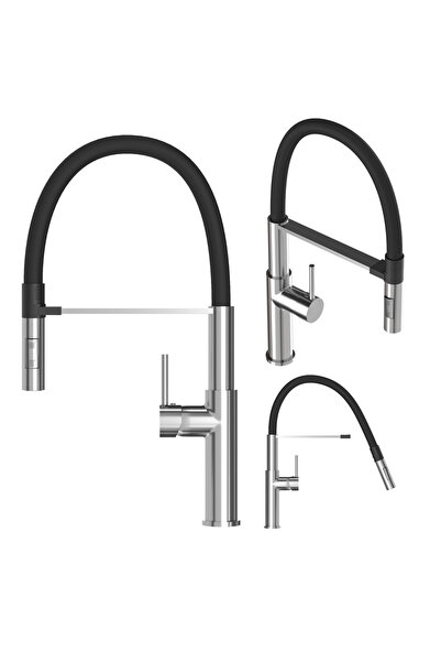 Granitan Baterie Bucatarie Soria, Extensibila, 2 Functii, Negru/Argintiu