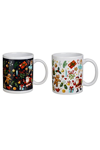 Zumzeria Set of 2 Ceramic Mugs with Figurines & Decorations Black and White 3...