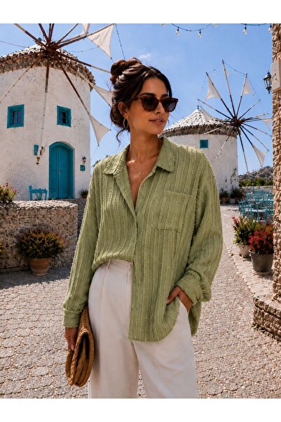 SU SHE New Season a Pile Single Pocket Tulle Modal Women's Shirt