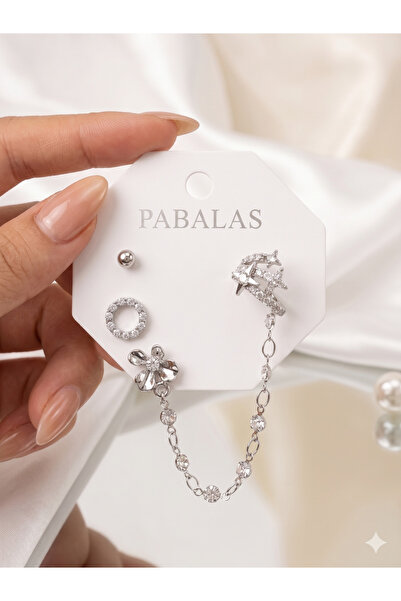PABALAS Ear Cuff Cartilage Earring Set with Zircon Stone and Chain Dangle Pie...