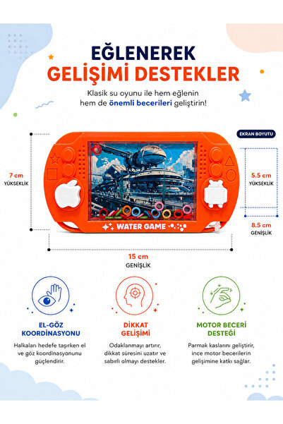 shopExxtra Suda Halka Geçirme Oyunu Retro Su Oyuncağı Mini El Konsolu Çocuk ve Yetişkin Nostaljik Water Game