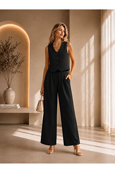 SU SHE New Season Women's Strawberry Fabric Elastic Waist Pants and Vest Suit