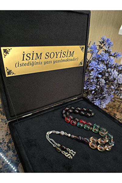 zikir tesbih premıum Ateş Kehribar Tesbih 925 ayar Gümüş Püskül , Kadife Kutu...