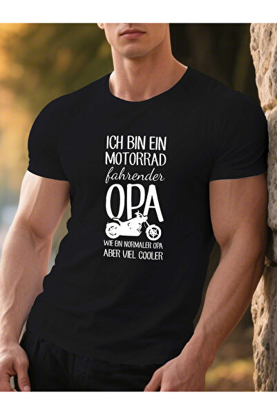 Aura YIO تي شيرت رجالي ألماني ممتع بطبعة "Ich Bin Ein Motorrad Fahrender OPA"