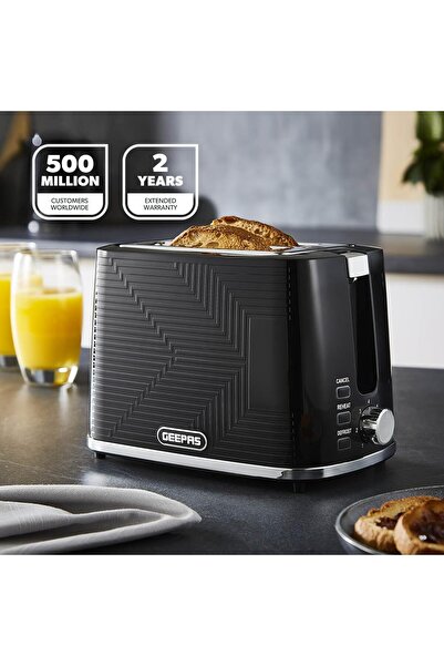 Geepas محمصة خبز - GBT36554UK-BK / 900 واط، فتحتان للخبز، مع 7 مستويات تحكم ف...