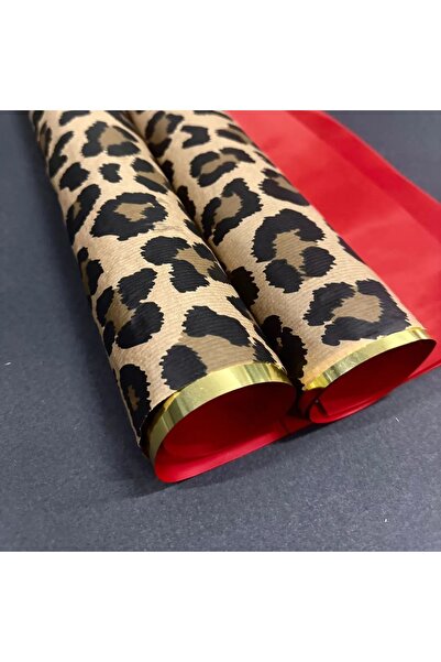 weloveis Leopar Deseni & Gold Varak Yaldız Çerçeveli Arka Renk Kırmızı - Çiçe...