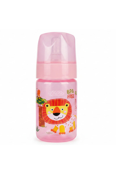 turtees Kids BPA-Free Feeding Bottle – Plastic, 125 ml, Pink (Lion Print)