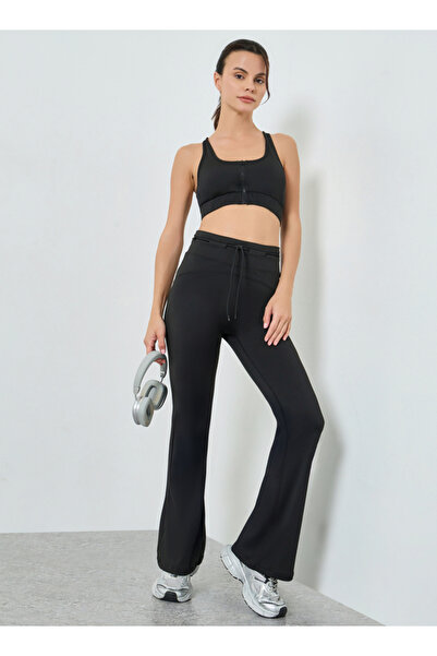 Styli Black Toggle Waist Detail Flared Pants