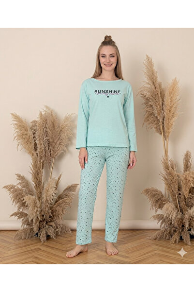 Serena Women's pajamas - long sleeves and long pants - turquoise color with "...