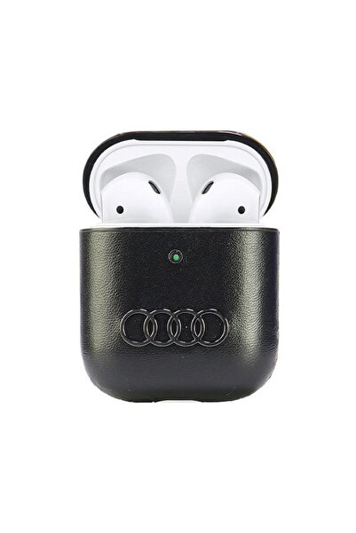 Audi Husă din piele cu logo mare pentru AirPods 1/2 negru/negru AU-AP-GT/D3-BK