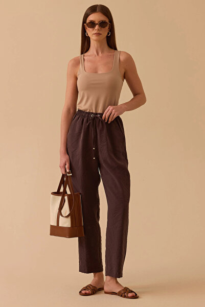 SEÇİL Pantaloni de damă din modal cu croială morcov 1022 maro