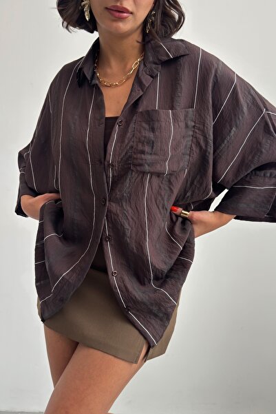 KENZA'A TRİKO Oversize Bat Sleeve Summer Striped Shirt
