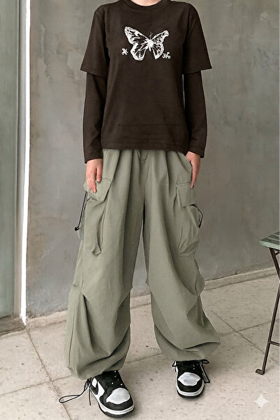 GRİİ WEAR Unisex Y2K Extra Baggy Waist Elastic Waist Pants Seasonal Quality F...