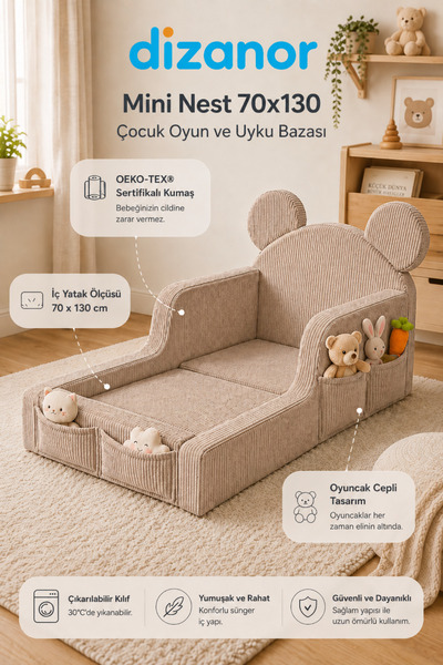Dizanor Mini Nest 6’sı 1 Arada Modüler Bebek Oyun Parkı, Park Yatak, Beşik, B...