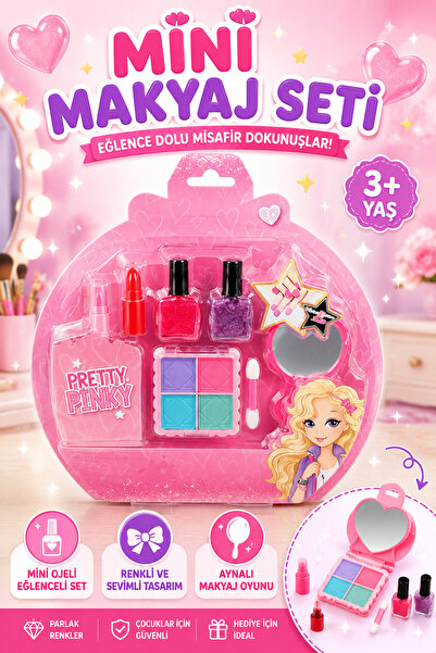 Tamsena Store Mini Ojeli Çocuk Makyaj Seti Kartelalı Renkli Kozmetik Oyuncak ...