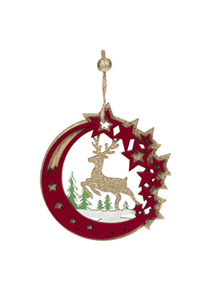 Zumzeria Ornament din lemn pentru bradul de Crăciun, bordo, catifelat, semilu...