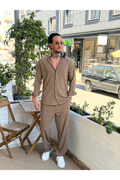 manch collection Seul Fabric Shirt-Pants Set Brown