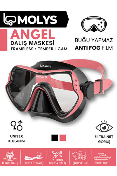 MOLYS ANGEL DALIŞ MASKESİ + ANTI FOG (BUĞU ÖNLEYİCİ FİLM) GECE SİYAHI / GÜL P...