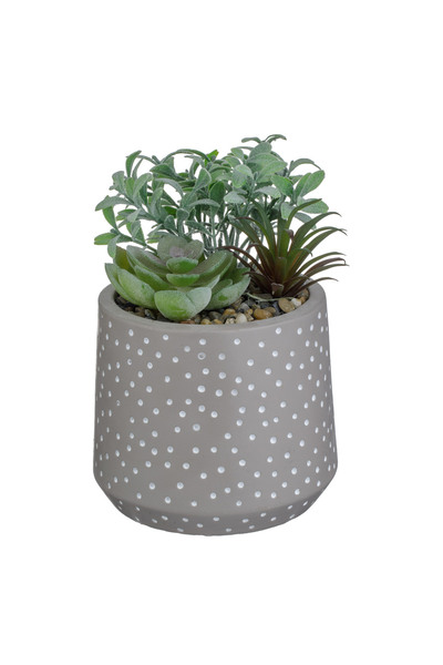 Zumzeria Ghiveci decorativ din ciment, taupe, cu buline, cu plante artificial...