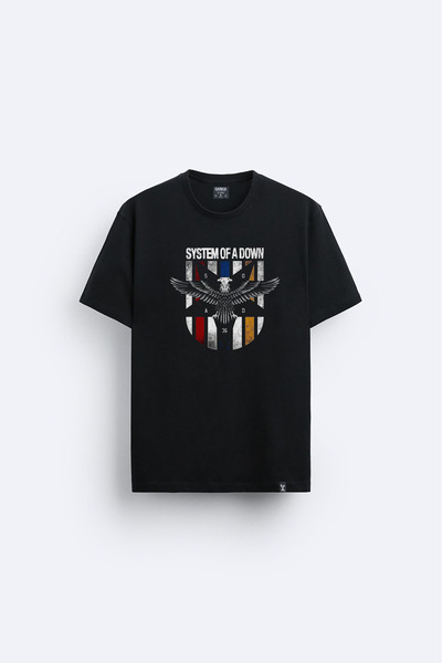 AYDESİGN System of down Printed Crew Neck Black T-Shirt T-Shirt