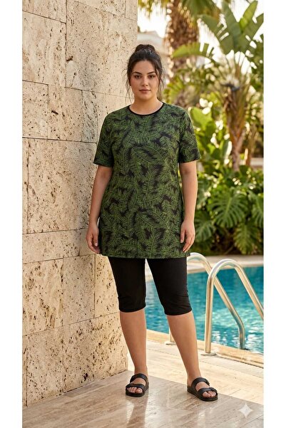 aykum Short Sleeve Semi-Closed Hijab Swimsuit Plus Size Micro Lycra (Breast P...