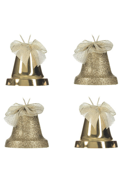 Zumzeria Set de ornamente de Crăciun, clopoței bej sclipitori, 6cm - 4 bucăți