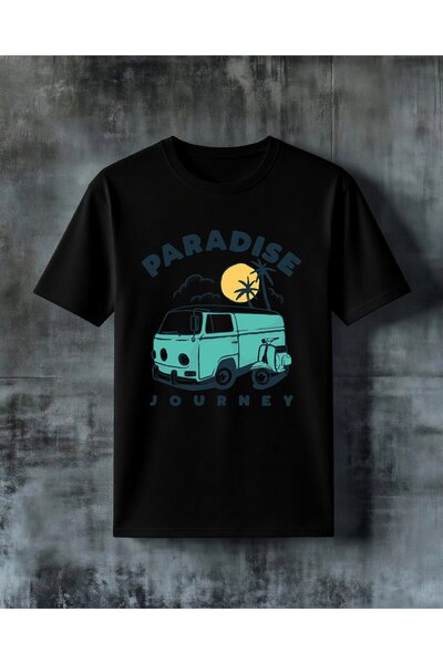 COMVİCHO تي شيرت كبير الحجم مطبوع عليه Paradise Journey Retro Van