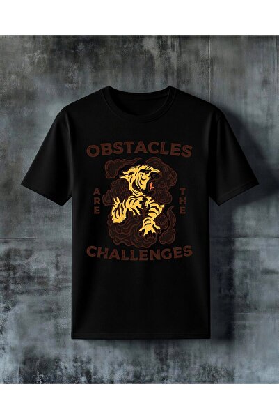 COMVİCHO تي شيرت كبير الحجم مطبوع عليه عبارة obstacles tiger Kaplan